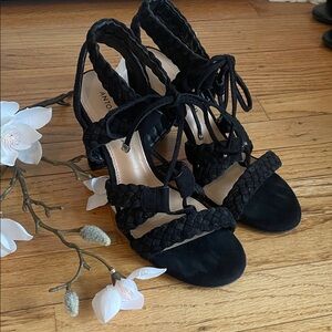 ANTONIO MELANI  Black Suede Lace-Up Heels 6.5M